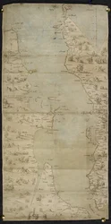 Cotton Augustus I ii f.65 Mapa del Canal de la Mancha (costa sur inglesa y costa norte francesa) por Jean Rotz