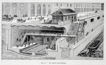 Corte de la estación de metro St Michel en París en "La naturaleza" 1899