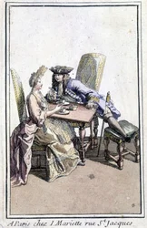 Pareja tomando café - grabado