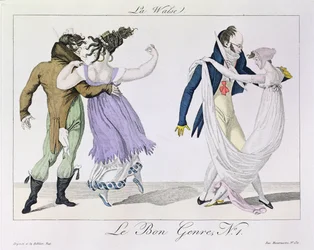 Parejas bailando el vals, de Le Bon Genre, c.1810