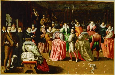 Baile de corte en el Palacio del Louvre con motivo de la boda de Ana, duque de Joyeuse ...