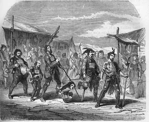 Criminalidad en la Edad Media: los Malandrines. Grabado en “La historia de la prostitución y la depravación entre todos los pueblos del mundo desde la antigüedad hasta el presente” por el Dr. Th. -F. Debray. 1879.
