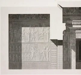 Sección transversal del Pequeño Templo del Sur, detalle, Complejo del Templo de Karnak, Tebas, Luxor, Egipto.