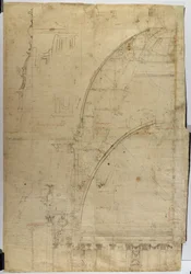 Sección transversal de la cúpula de la Catedral de San Pablo, tal como se construyó, con medidas