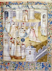 Baile en un castillo. Miniatura tomada de “El Libro de la Ciudad de las Damas” por Christine de Pisan