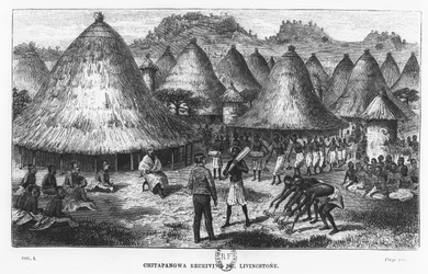 David Livingstone recibido en un pueblo en la región de los Grandes Lagos de África Central