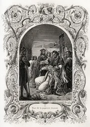 Muerte de la Papisa Juana (pontificado de 855 a 858). Grabado para ilustrar la Histoire des papes de Maurice Lachatre (1814-1900), librairie du progres, París.