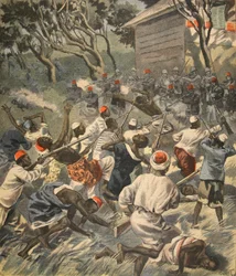 Derrotando al pueblo Sakalava, Madagascar, ilustración de Le Petit Journal: Suplemento ilustrado, 3 de abril de 1898