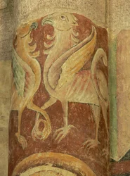 Representación de una vista interna con pinturas murales
