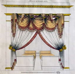 Diseño de alcoba con dos camas (período del Primer Imperio), ilustración, Francia