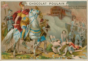 Destrucción de Jerusalén por Tito, tarjeta comercial de Chocolat Poulain