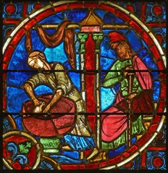 (detalle) de una ventana que representa la Natividad