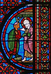 (detalle) de la parábola de Lázaro y el rico: el hombre rico con Cristo