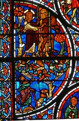 (detalle) de la parábola del Buen Samaritano: Dios expulsa a Adán y Eva del Jardín del Edén