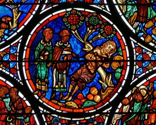 (detalle) de la parábola del Buen Samaritano: el sacerdote y el levita pasan de largo