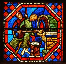 (detalle) de la ventana de San Juan: panaderos trabajando