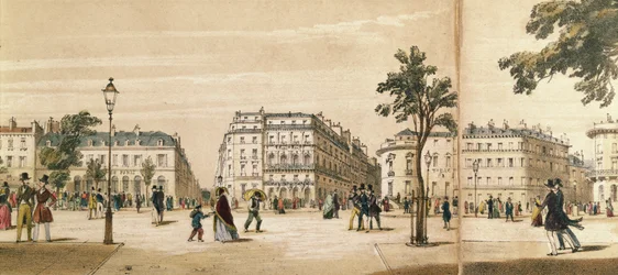 Detalle de un panorama del Boulevard des Italiens, c.1840 (litografía en color)