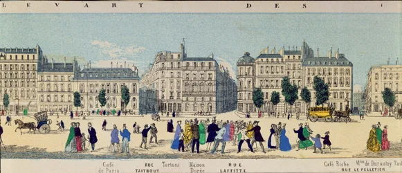 (Detalle) de un panorama del Boulevard des Italiens, c.1840