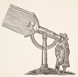 Telescopio dióptrico, copia de un grabado, ilustración de Histoire de la Nation Francaise, Ciencias, Volúmenes I y II, por Gabriel Hanotaux (1853-1944), 1924