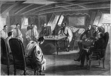 Conferencia diplomática a bordo del barco francés “Semiramis” para intentar resolver la crisis entre Japón y Gran Bretaña, 2 de julio
