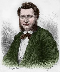 Descubrimiento de Canadá: Retrato de Louis Riel (1844-1885), político canadiense y defensor del pueblo Métis. Grabado de finales del siglo XIX en "La nouvelle France" de Eugene Guenin.