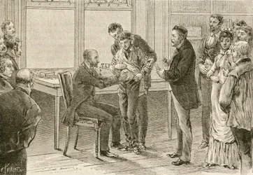 El doctor Pasteur examinando a un niño infectado de rabia. Siglo XIX (grabado)