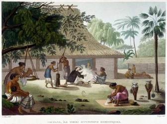 Ocupaciones domésticas en Coupang, isla de Timor.