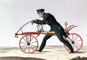 Draisiana, antecesora de la bicicleta, inventada en 1816 por el barón Karl von Drais (1785-1851), 1820