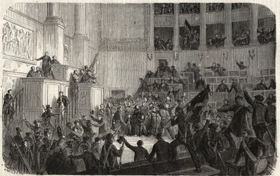 Duquesa de Orleans en la Cámara de Diputados (1848), París, Francia - Revolución de 1848 - La Duquesa de Orleans en la Cámara de Diputados en París en el momento de la proclamación de la República (Helene de Mecklembourg Schwerin, Duquesa de Orleans)