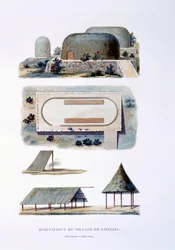 Viviendas en el Pueblo de Likiliki, Nueva Irlanda, 1826