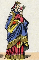 Dinastía de los Capetos: Retrato de Berta de Holanda o Berta de Frisia (1058-1093), Reina de Francia, esposa de Felipe I de Francia (1052-1108). Imagen de Épinal de finales del siglo XIX. Colección privada.