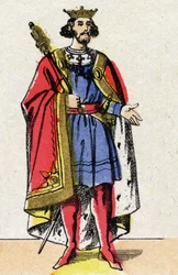 Dinastía de los Capetos: Retrato de Enrique I (1009-1060), Rey de los Francos de 1031 a 1060. Imágenes de Épinal finales del siglo XIX. Colección privada.