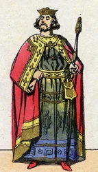 Dinastía de los Capetos: Retrato de Luis VI el Gordo (1081-1137), Rey de los Francos de 1108 a 1137. Imagen de Epinal de finales del siglo XIX. Colección privada.
