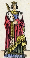 Dinastía de los Capetos: Retrato de Luis X llamado el Obstinado (1289-1316), Rey de los Francos de 1314 a 1316. Imagen de Épinal de finales del siglo XIX. Colección privada.