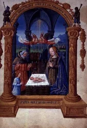 Egerton 940 f.9 La Natividad, de El tesoro (Siete artículos de fe) de Jean de Meung (vitela)