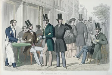 Jóvenes elegantes en la terraza de un café, 1857