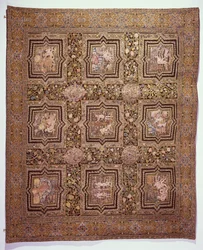 Alfombra de mesa bordada con escenas bíblicas, c.1600