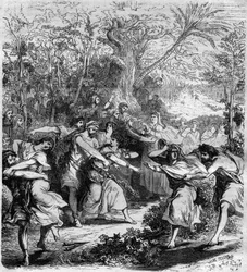 Emperador Nicéforo III Botaniates (1001-1081), emperador bizantino de 1078 a 1081, hizo secuestrar a los niños y niñas. Grabado en "Histoire des Papes-Rois-Queen and Empereurs a travers les siècles" por Maurice Lachatre.