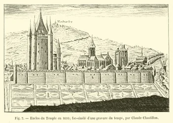 Enclos du Temple en 1610; facsímil de un grabado de la época, por Claude Chastillon