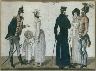 Trajes ingleses, ilustración de Le Bon Genre, principios del siglo XIX