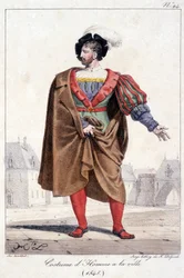 Grabado de un hombre de ciudad con traje alrededor de 1545