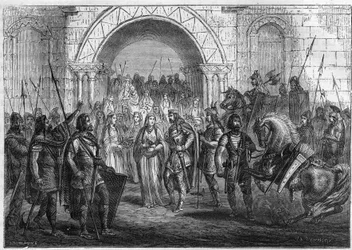 Entrada de Chilperico I (539-584), rey de los Francos y Galsuinte o Galswinthe a Rouen