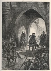 Entrada de Carlos VI el Bienamado (1368-1422), rey de Francia, en París después de la represión de la revuelta de los Maillotins, en 1382