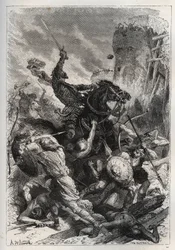 Eudes (Odon) (860-898), rey de los francos, lidera la batalla contra los normandos y defiende victoriosamente París (860-887) - Eudes (852-898) en batalla contra los normandos - "La historia de Francia contada a mis nietos" - por François Guizot - 1872-187