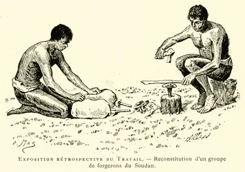 Exposición retrospectiva del Trabajo, reconstrucción de un grupo de herreros del Sudán