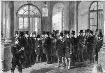 Extensión del mandato presidencial del mariscal de Mac-Mahon, establecimiento del septenato en Francia, noviembre de 1873: vista de la puerta de entrada de la Asamblea de Versalles, el día de la discusión de la prórroga.