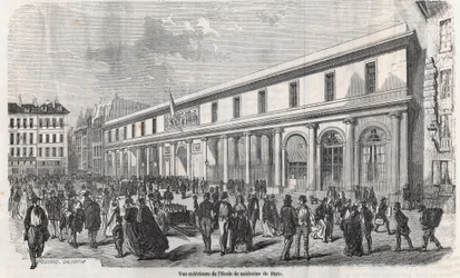 Vista exterior de la Escuela de Medicina de París - Grabado en "Tableau-de-Paris" por Edmond Texier 1852