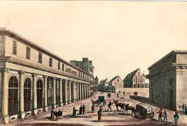 Vista exterior de la escuela de medicina de París bajo el Consulado (1799-1804). Grabado del siglo XIX. Colección particular.