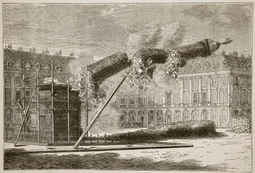 Caída de la Columna Vendôme, abril 1871, ilustración de la Historia de la Guerra entre Francia y Alemania, 1870-1871