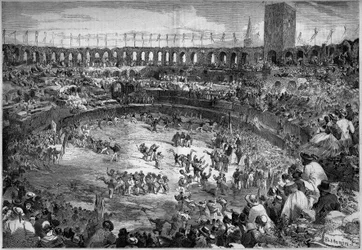 Farandola bailada en la arena de Arles (Bocas del Ródano)